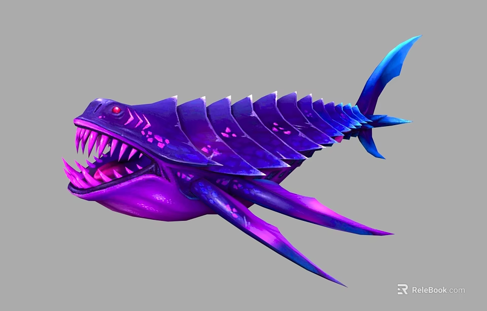 Mythical Vibrant Purple And Blue Aquatic Creature With Sharp Teeth And Scaly Body 3d model 