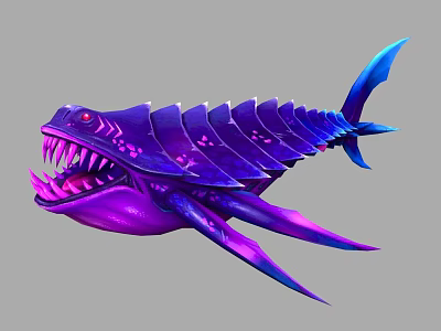 Mythical Vibrant Purple And Blue Aquatic Creature With Sharp Teeth And Scaly Body 3d model