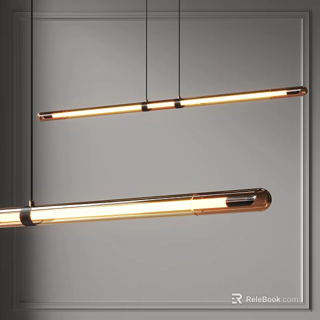 Modern Long Cylindrical Pendant Lights Hanging With Illuminated Metal Finish For Contemporary Interior 3d model 