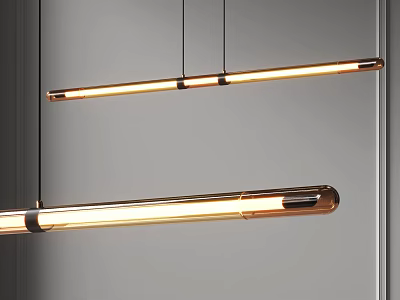 Modern Long Cylindrical Pendant Lights Hanging With Illuminated Metal Finish For Contemporary Interior 3d model
