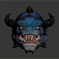 Blue Dragon Head Character Design With Horns Red Eyes And Sharp Teeth 3d model