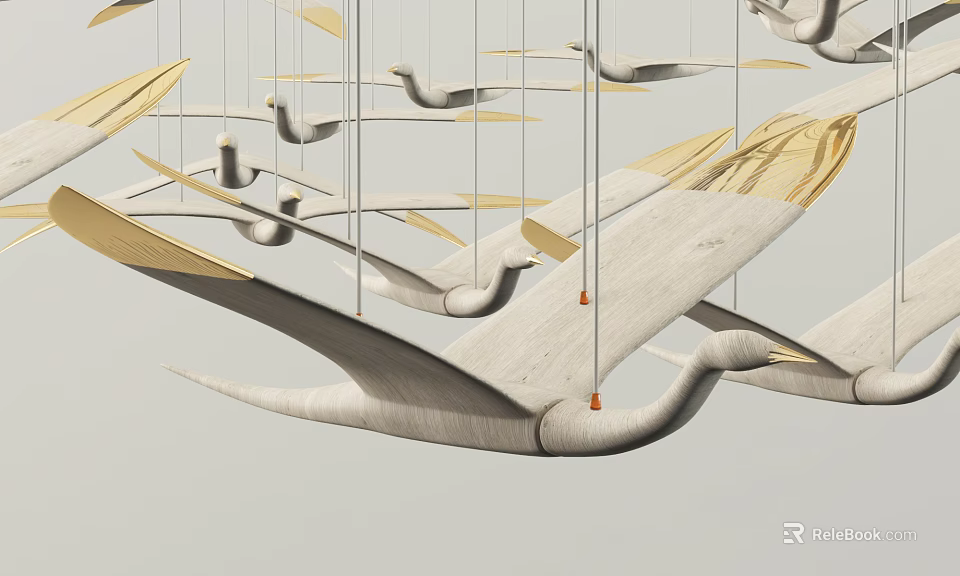 Unique Shaped Pendant Light Featuring Wooden Bird And Leaf Design For Modern Interior Decor 3d model 