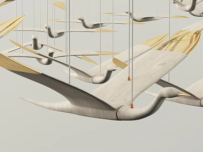 Unique Shaped Pendant Light Featuring Wooden Bird And Leaf Design For Modern Interior Decor 3d model