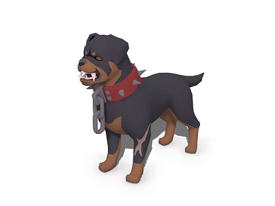 Black And Brown Rottweiler Dog Wearing Red Spiked Collar With Metal Chain 3d model