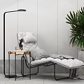 Modern White Lounge Chair With Floor Lamp Side Table And Potted Plant