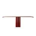 Modern Red Table with Rectangular Top and Three Cylindrical Support Legs Design 3d model