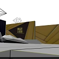 Modern Stage Design With Golden Orange Geometric Decorations Lighting Effects And Dark Background