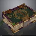 Ornate Decorative Storage Box Featuring Green Gemstones Gold Patterns And Purple Accents