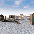 Outdoor Wooden Playground Equipment With Barrel Tunnel Climbing Frames And Rooftop Shelters