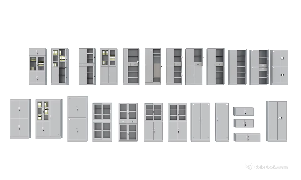 Various Bookcase Styles With Glass Panel Doors Solid Doors And Storage Shelves 3d model