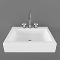 White Square Bathroom Washbasin with Chrome Faucet and Dual Handles Design