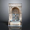 Ornate Stone Fountain With Intricate Carvings Arched Structure And Decorative Basin