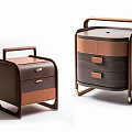 Two Modern Bedside Tables With Leather Wood Drawers And Metal Handles