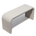 Two White Upholstered Sofa Benches With Curved Modern Design And Textured Surface