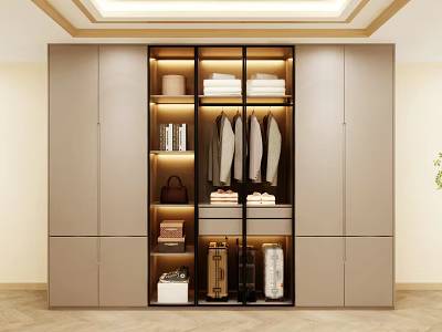 Modern Wardrobe Interior Design With Glass Doors Built-in Lighting And Storage Solutions 3d model