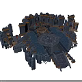 Ancient Castle Hall Interior With Stone Walls Central Platform Stairs And Ornate Decor