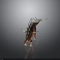 Stegosaurus Dinosaur With Red Brown Body Black Spots And White Spikes On Dark Background