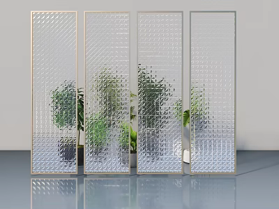 Transparent Glass Casement Door with Diamond Pattern Metal Frame and Green Plants Behind 3d model
