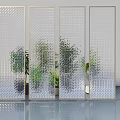 Transparent Glass Casement Door with Diamond Pattern Metal Frame and Green Plants Behind