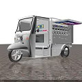Mobile Beverage Vending Cart With White Body Top Display Screen And Multiple Drink Dispensers
