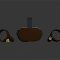 VR Headset Case With Brown Blue Design Stitching Details And Circular Controller 3d model