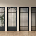 Four Modern Black Frame Glass Hinged Doors with Diverse Panel Designs in Interior