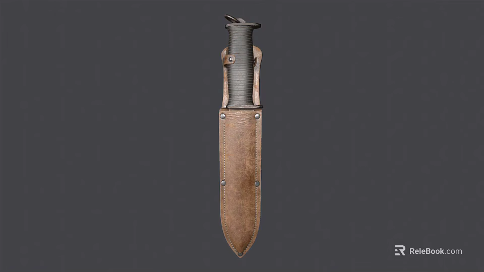 Rustic Leather Sheath Knife With Metal Handle And Sharp Blade Design 3d model 