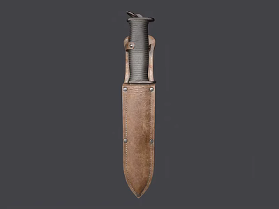 Rustic Leather Sheath Knife With Metal Handle And Sharp Blade Design 3d model
