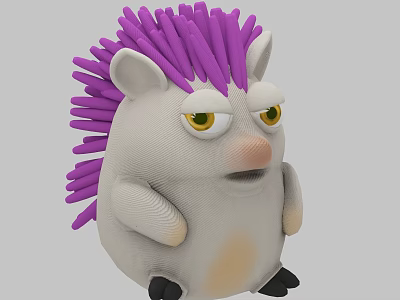 Plush Hedgehog Doll with Purple Spines White Body and Yellow Eyes 3d model