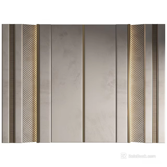 Elegant Modern Gray Background Wall Interior Design With Gold Grid Pattern 3d model 