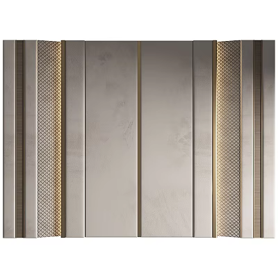 Elegant Modern Gray Background Wall Interior Design With Gold Grid Pattern 3d model