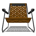 Brown Woven Lounge Chair With Black Metal Frame And Armrests