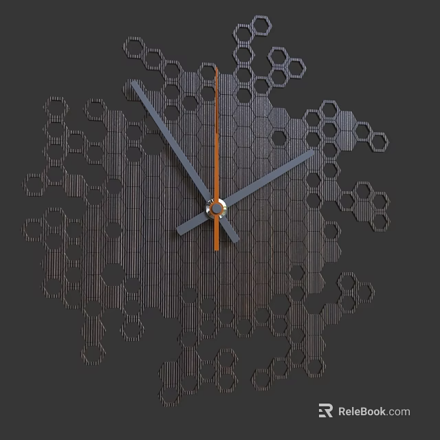 Modern Wall Clock With Hexagon Patterns And Metal Hands On Black Background 3d model 