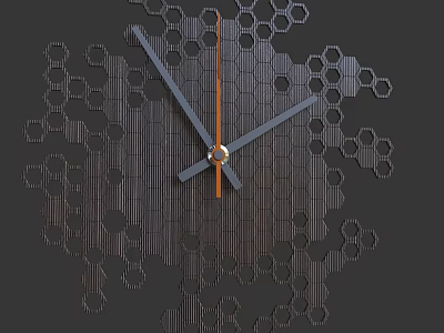 Modern Wall Clock With Hexagon Patterns And Metal Hands On Black Background 3d model