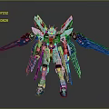 Detailed Gundam Robot Model In Standing Pose With White Red Blue Wings And Mechanical Details