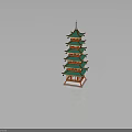 Traditional Chinese Pagoda Model Multi Tiered Design With Green Roofs Red Base And Ornate Details