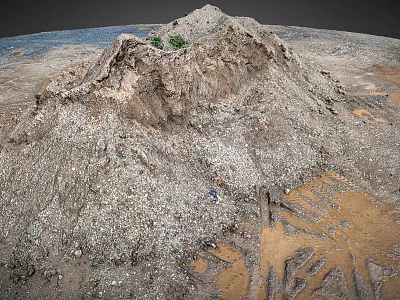 Large Dirt Mound With Gravel And Sparse Vegetation On Barren Ground With Tire Tracks 3d model