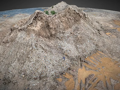 Large Dirt Mound With Gravel And Sparse Vegetation On Barren Ground With Tire Tracks 3d model