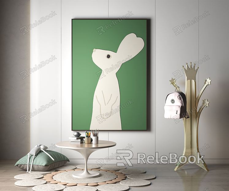 Modern Animal Painting Children's Room Entertainment Room Green Cartoon White Rabbit Decorative Painting model