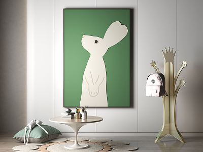 Modern Animal Painting Children's Room Entertainment Room Green Cartoon White Rabbit Decorative Painting model