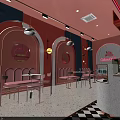 Pink Dessert Shop Interior Design With Arched Decor White Tables Chairs And Counter