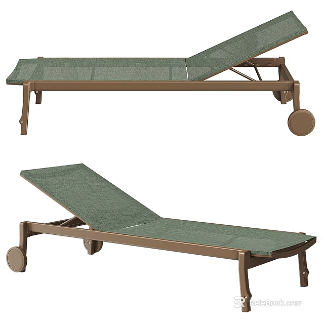 Outdoor Mesh Lounge Chair With Adjustable Backrest And Brown Rolling Wheels 3d model 