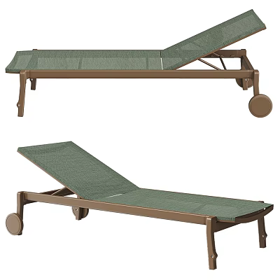 Outdoor Mesh Lounge Chair With Adjustable Backrest And Brown Rolling Wheels 3d model