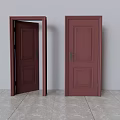 Dark Red Paneled Hinged Doors Open and Closed on Grey Wall Floor Background 3d model