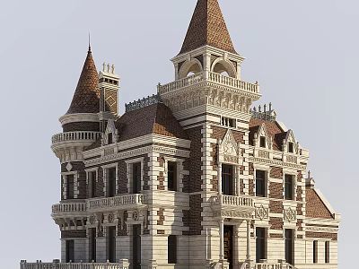 Classical European Style Residential Building With Tall Spires And Ornate Balconies 3d model