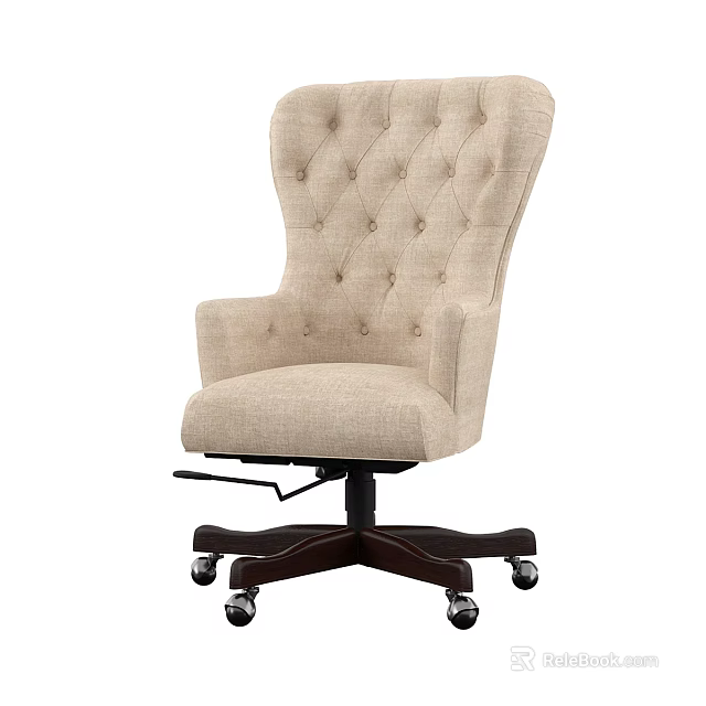 Tufted High Back Beige Fabric Accent Chair With Wheeled Base And Footrest 3d model 