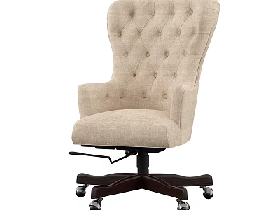 Tufted High Back Beige Fabric Accent Chair With Wheeled Base And Footrest 3d model
