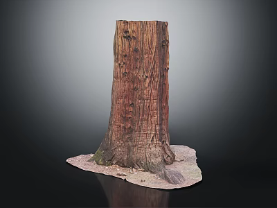 Rustic Wooden Stump Featuring Natural Grain Texture On Solid Stone Base 3d model