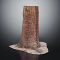 Rustic Wooden Stump Featuring Natural Grain Texture On Solid Stone Base 3d model