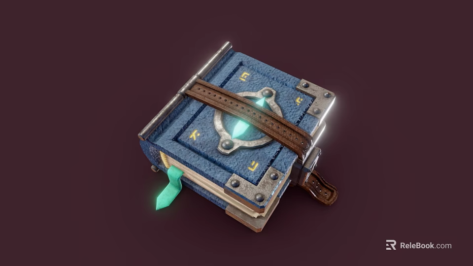 Vintage Blue Book With Leather Strap Metal Buckle And Glowing Green Decoration 3d model 